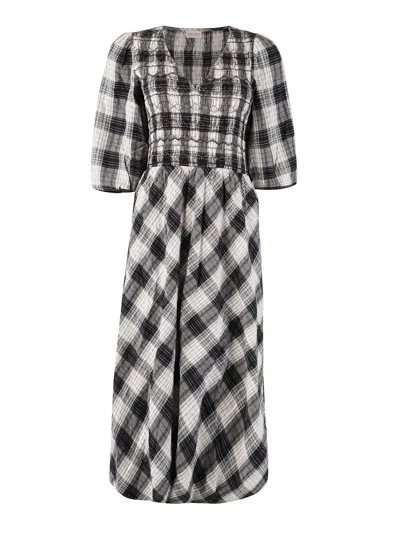 Rose & Nancy Women's Black / White / Grey Nella Black & White Check Smocked Midi Dress