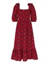 Rose & Nancy Women's Black / White / Red Steffi Red & Black Daisy Embroidered Check Maxi Dress In Red