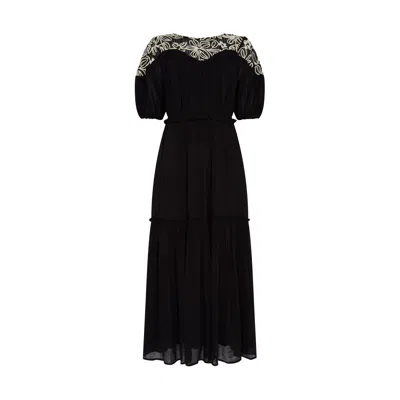Rose & Nancy Women's Black / White Rhea Lace Maxi Boho Dress In Black/white