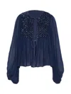 Rose & Nancy Women's Blue Arianna Dark Navy Velvet Sequin Panel Throw-on Tie Blouse In Blue