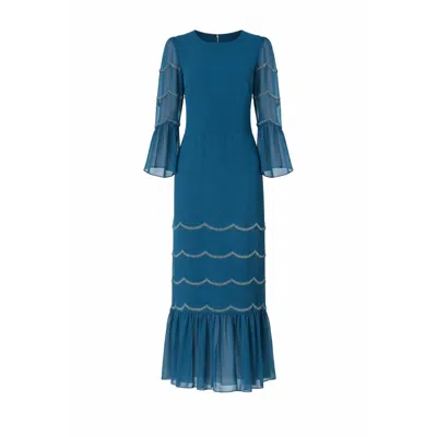 Rose & Nancy Women's Blue Georgie Teal Scallop Bead Midi Dress
