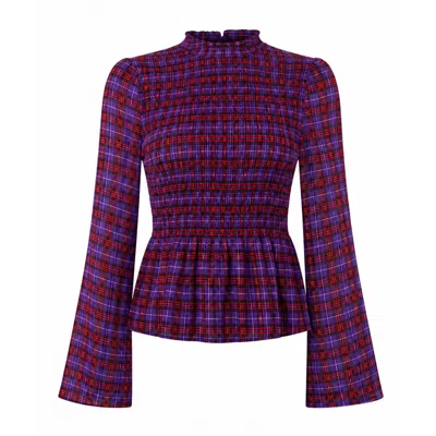 Rose & Nancy Women's Blue Monica Smocked Check Blouse In Multi