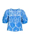 Rose & Nancy Women's Blue / White Charlie Embroidered Bow Blue Blouse