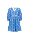 Rose & Nancy Women's Blue / White Charlie Embroidered Bow Blue Mini Dress