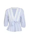 Rose & Nancy Women's Blue / White Chloe Blue Stripe Lace Trim Blouse