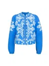Rose & Nancy Women's Blue / White Lori Blue Embroidered Quilted Jacket