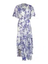 Rose & Nancy Women's Blue / White Mali Embellished Blue Drape Dress