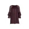 Rose & Nancy Women's Brown / Red Kaia Flute Sleeve Mini Dress In Brown/red