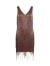 Rose & Nancy Women's Brown Sara Chocolate Beaded Fringe Mini Dress