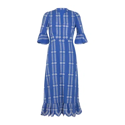 Rose & Nancy Women's Cat Blue Cotton Broderie Midi Dress
