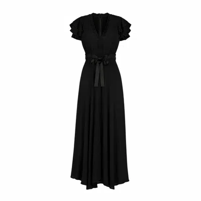 Rose & Nancy Women's Chloe Black Lace Detail Tie Waist Maxi Dress