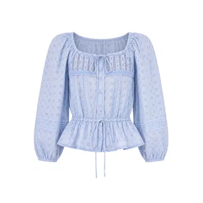Rose & Nancy Women's Dee Blue Washed Embroidery Cotton Top
