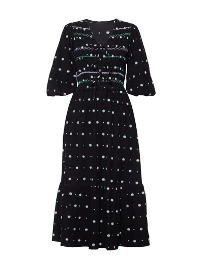 Rose & Nancy Women's Eddie Black Cord Embroidered Polka Dot Maxi Dress