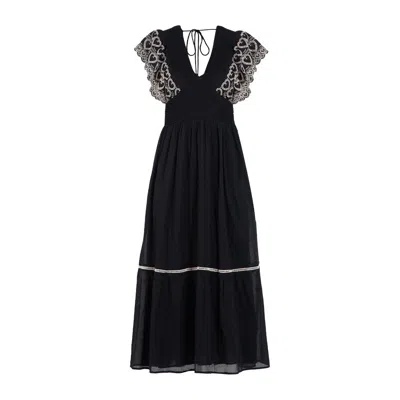 Rose & Nancy Women's Eleanor Dress Black And White Heart Embroidered