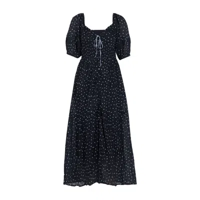 Rose & Nancy Women's Eloise Black Blue Spot Print Cotton Crinkle Maxi Dress