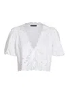 Rose & Nancy Women's Emilie Embroidered White Tie Front Top