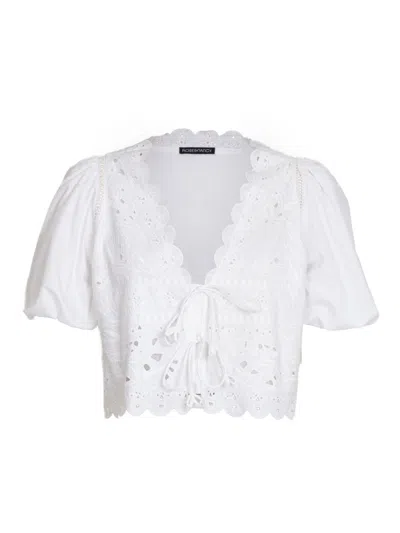 Rose & Nancy Women's Emilie Embroidered White Tie Front Top