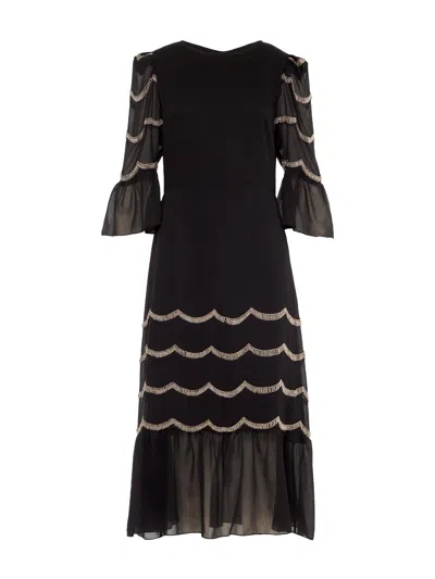 Rose & Nancy Women's Georgina Black & Silver Scallop Hand Beaded Midi Dress