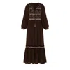 Rose & Nancy Women's Gold / Black Arianna Chocolate Brown Velvet Embroidered Panel Maxi Dress In Brown