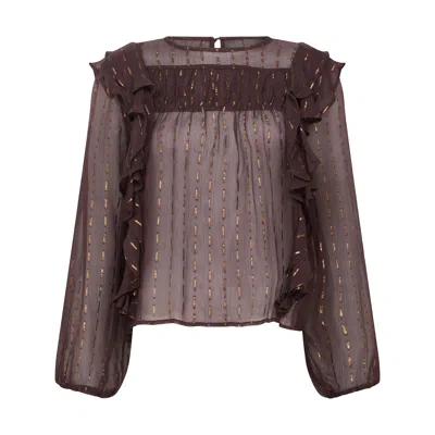 Rose & Nancy Women's Gold / Red Eva Chiffon Ruffle Blouse In Gold/red
