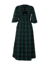 Rose & Nancy Women's Green / Black Iris Teal & Black Check Midi Dress In Green