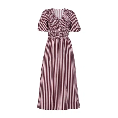 Rose & Nancy Women's Isla Burgundy And Pink Stripe Short Sleeve Linen Blend Dress