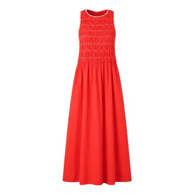 Rose & Nancy Women's Issy Red Smocked Cotton Maxi Dress