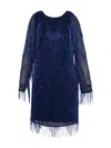 Rose & Nancy Women's Janey Blue Black Beaded Fringe Mini Dress In Blue