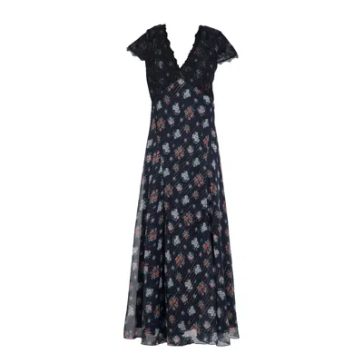 Rose & Nancy Women's Jess Lace Trim Navy And Black Floral Maxi In Multi