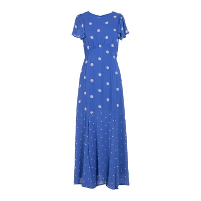 Rose & Nancy Women's Joanna Blue And White Polka Dot Print Frill Sleeve Maxi Dress