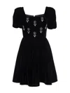 Rose & Nancy Women's Jolene Black Hand Embellished Square Neck Velvet Mini Dress In Black