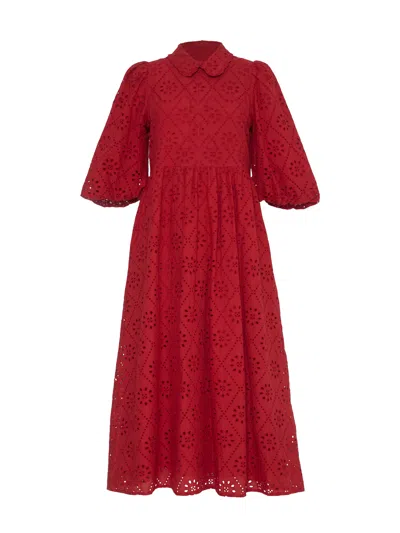 Rose & Nancy Women's Lucille Red Embroidered Midi Shirt Dress