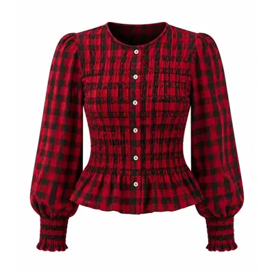 Rose & Nancy Women's Mary Red Cotton Check Smocked Shirt In Multi