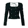 Rose & Nancy Women's Mila Green Velvet Embroidered Top In Green