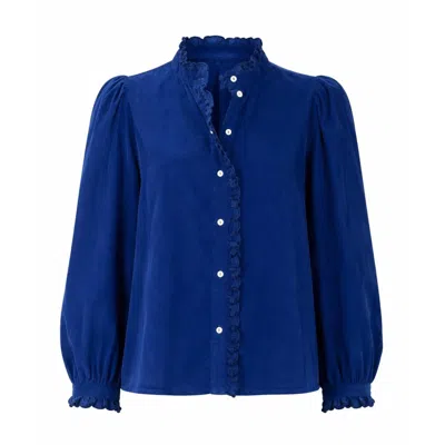 Rose & Nancy Women's Nerys Blue Cord Embroidered Frill Blouse