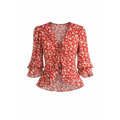 Rose & Nancy Women's Philippa Red Floral Print Ruffle Blouse