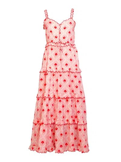Rose & Nancy Women's Pink / Red Alice Pink And Red Heart Print Tiered Maxi Dress In Multi
