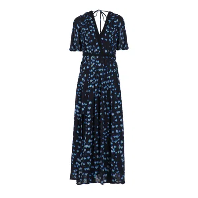 Rose & Nancy Women's Pippa Black Blue Floral Lace Trim Maxi Dress