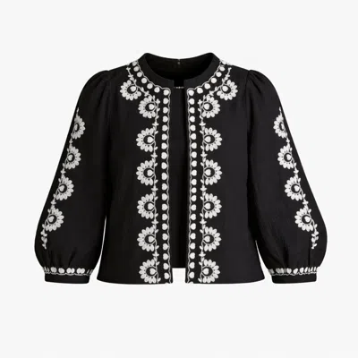 Rose & Nancy Women's Polly Black And Ivory Embroidered Easy Throw-on Jacket