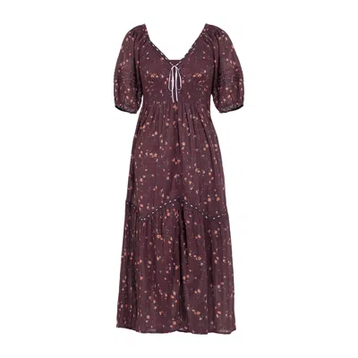 Rose & Nancy Women's Red Eloise Burgundy Floral Cotton Crinkle Midi Dress In Animal Print