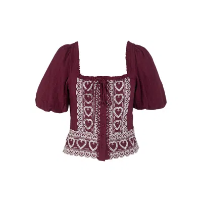 Rose & Nancy Women's Red Harri Heart Burgundy Short Sleeve Top