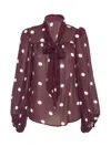 Rose & Nancy Women's Red Saphi Chocolate Wine Spot Print Bow Blouse In Brown