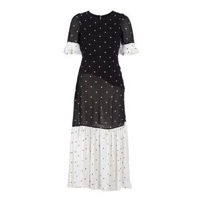 Rose & Nancy Women's Saphi Black & White Pindot Spot Midi Dress In Pattern