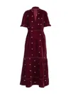 Rose & Nancy Women's Sara Burgundy Heart Embroidered Velvet Dress In Red
