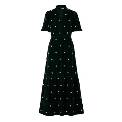 Rose & Nancy Women's Sara Green Daisy Embroidered Velvet Dress