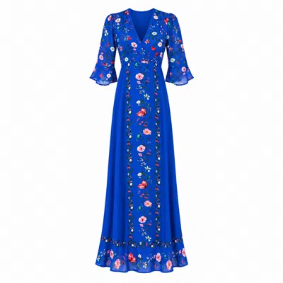 Rose & Nancy Women's Tory Blue Botanical Floral Border Print Maxi Dress