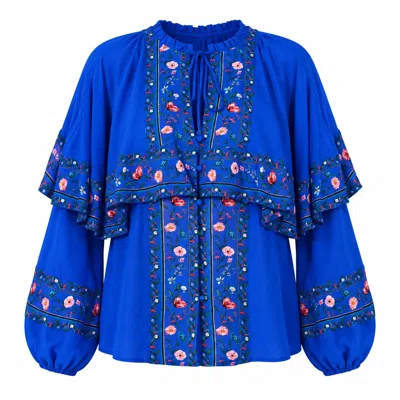 Rose & Nancy Women's Tory Blue Floral Cape Blouse