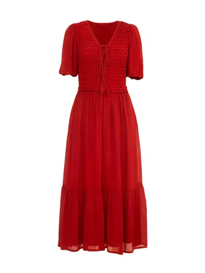 Rose & Nancy Women's Wendy Brown Rust Beaded Detail Maxi Dress In Red