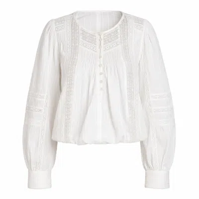 Rose & Nancy Women's White Amy Ivory Lace Pintuck Embroidery Blouse
