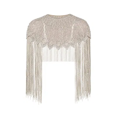 Rose & Nancy Women's White Bonni Statement Frnge Cape